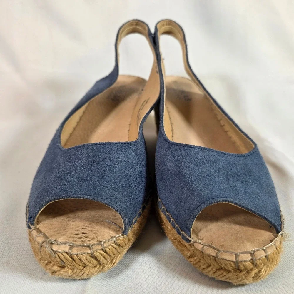 FABIOLAS Blue Suede Espadrille Wedge Sandals Peep Toe Made in Spain Size 39/8.5